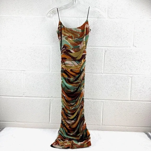 Windsor Dresses | Nwt Windsor Work of Art Marble Midi Dress Sleeveless Scoop Neck Ruched Sz Xs | Color: Brown | Size: Xs | Dmitry_L's Closet